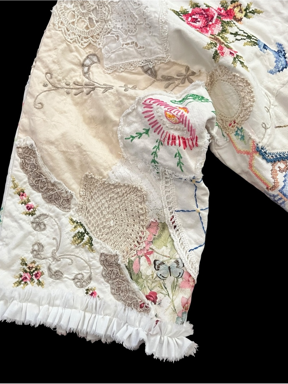 Embroidered Patchwork Open DIY Jacket Women’s Boho Art To Wear M Lightweight - Picture 15 of 16